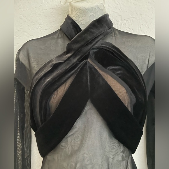 Tadashi Shoji Tops - Tadashi black bodysuit. Size: S. Mesh and velvet fabric.